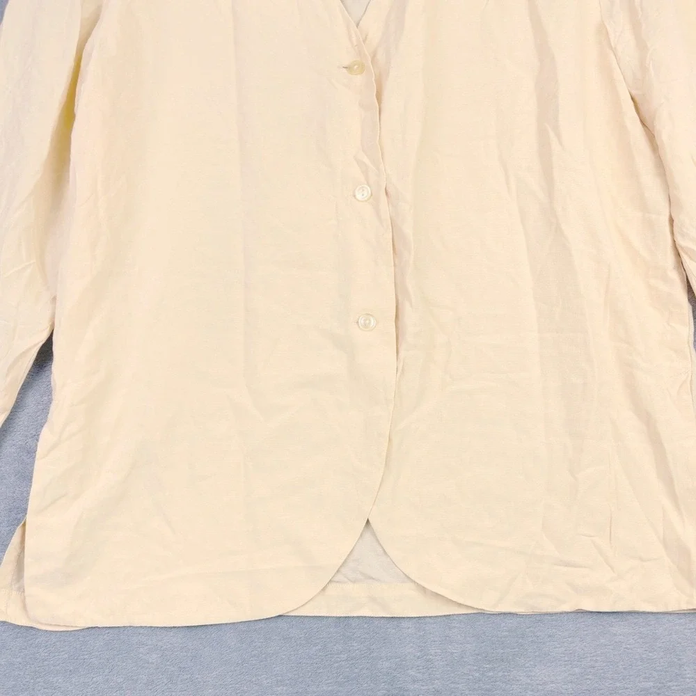 Eileen Fisher M L Yellow‎ Silk Button Front Blouse Tunic Long Sleeve Minimalist